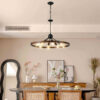 (Same as W1340111208/L1012) 32" Rustic Industrial Chandelier, 8-Light Farmhouse Pendant Lighting Fixture with Metal and Wood Finish, Adjustable Chain for Dining Room, Kitchen, or Living Room (No Bulb)