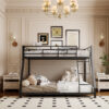 Metal Twin Bunk bed for Kids and Adults , With Safety Guardrail and Ladder , Black