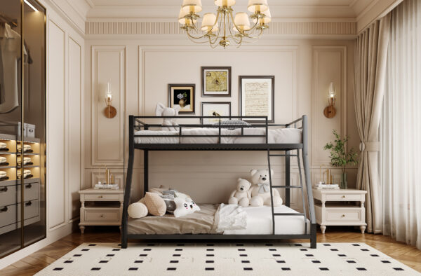 Metal Twin Bunk bed for Kids and Adults , With Safety Guardrail and Ladder , Black