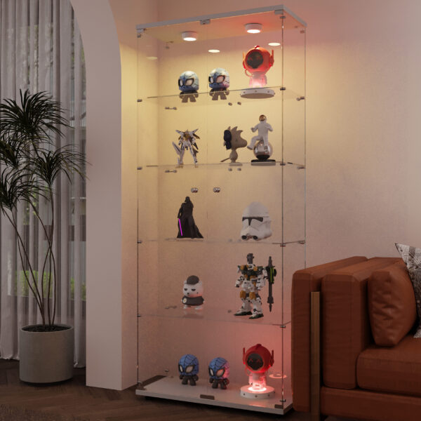 Tempered glass display cabinet,liquorcabinet,storagecabinet,filecabinet,with paipai lights,with locks,bottom equipped with adjustable feet,suitable for uneven,living room bedroom,corridor,office,white