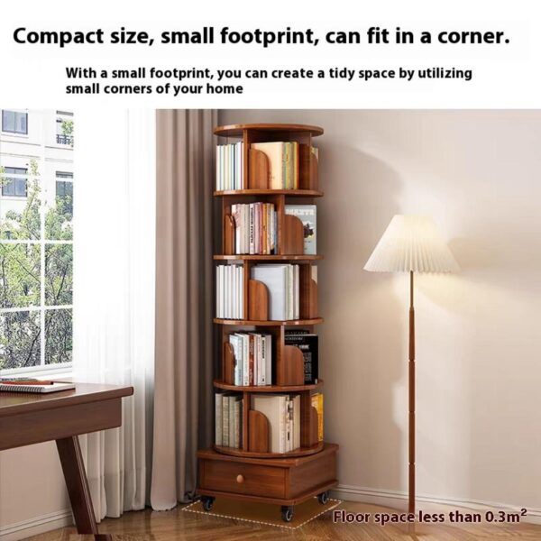 dc5c2b128b4d473f8541203826f8a61a_9026c32dfb6d45c4b7b95cb6735ca0c3 (UPGRADED) Rotating Bookshelf, 360 Display Corner Bookshelf for Small Space, 6 Tier Bookcase Storage Rack with Wheels, Wood Narrow Organizer for Bedroom, Living Room, Study Room, Walnut Brown, Shelves