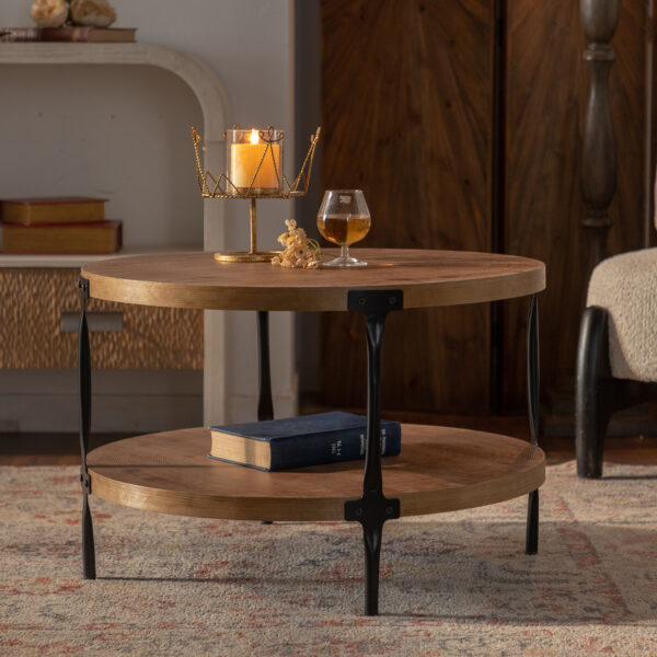 dc760f2635a5406c9dc2681b7067fcf2_38940e7f0ed1d7dd08fd12eb0d42152b Round two-ply Coffee Table Handcrafted Relief Sturdy Pedestal Wooden Olive-Shaped Tea Table for Living Room