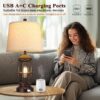 Table Lamp Set of 2 with USB Ports, Touch Control 3-Way Dimmable Bedside Lamp with 2 LED Night Light, Farmhouse Rustic Nightstand Lamp for Living Room Bedroom Decor (2700K Bulbs Included)