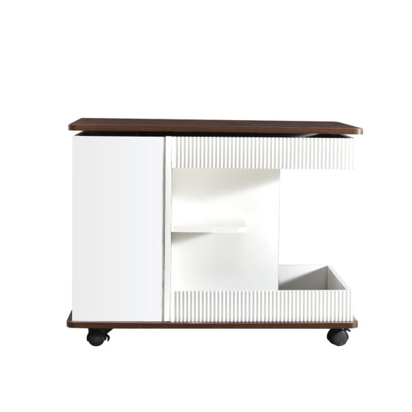 U-Can Adjustable End Table with Wheels, Modern Multifunctional Sofa Side Table with Lift-Top, 360°Rotating Top and Storage Space for Living Room, Small Space