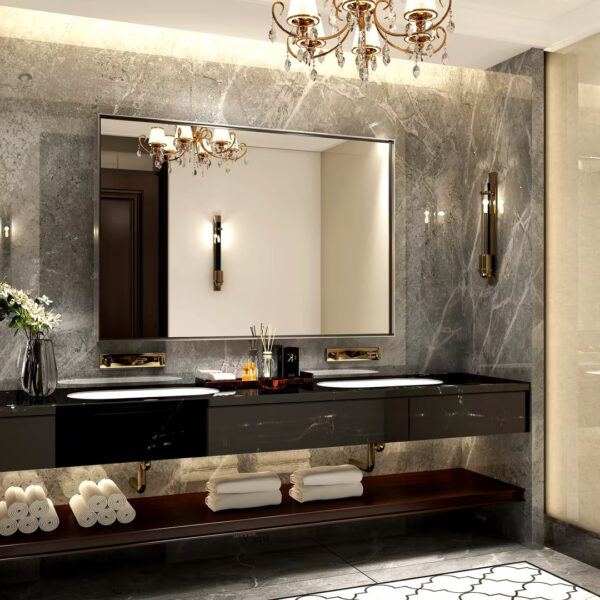 40x30inch Silver Rectangular Wall-mounted Beveled Bathroom Mirror,Square Angle Metal Frame Wall Mounted Bathroom Mirrors For Wall(Horizontal & Vertical)
