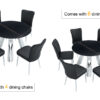 A 42-inch burn stone round table with stainless steel legs can accommodate 4 or 6 diners