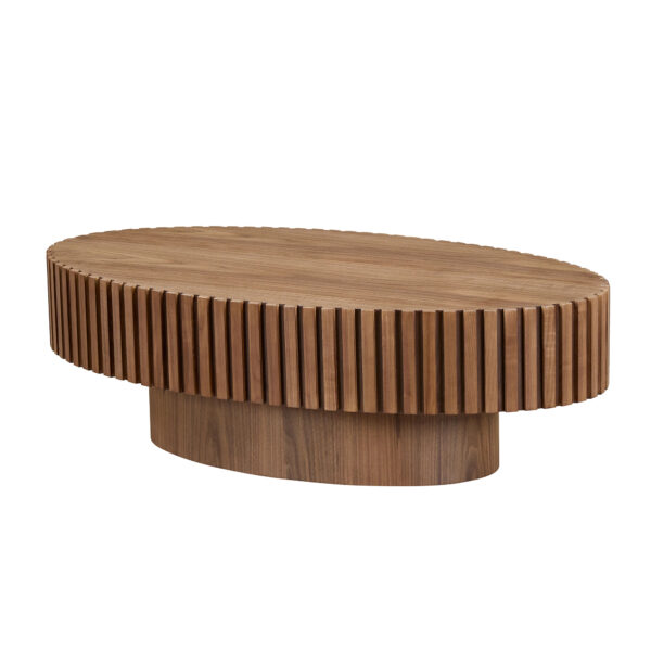 Modern Handcraft Drum Coffee Table Length 43.7 inch Ellipse Coffee Table for Living Room,Oval Small Coffee Table with Sturdy Pedestal,Walnut MDF