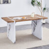 Natural Wood Grain MDF Dining Table - 55"x31.5" Stable Design.Suitable For Various Modern Home Decor Styles.Splicing structure design,Wood Textured Desktop,White Marble Patterned Table Legs.