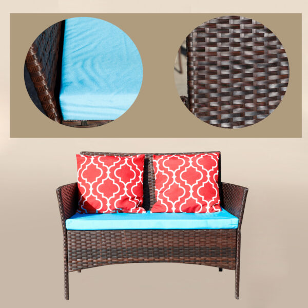 dde49c3eed5d4f5c971a6dfa7602601d_439ae57f8c40eed5e0f0f38042203f19 Four-Piece Sofa Set Table With Sofa Chair PE Rattan Outdoor Furniture HY4-001 Box *1 With Sapphire Blue Color Cushion