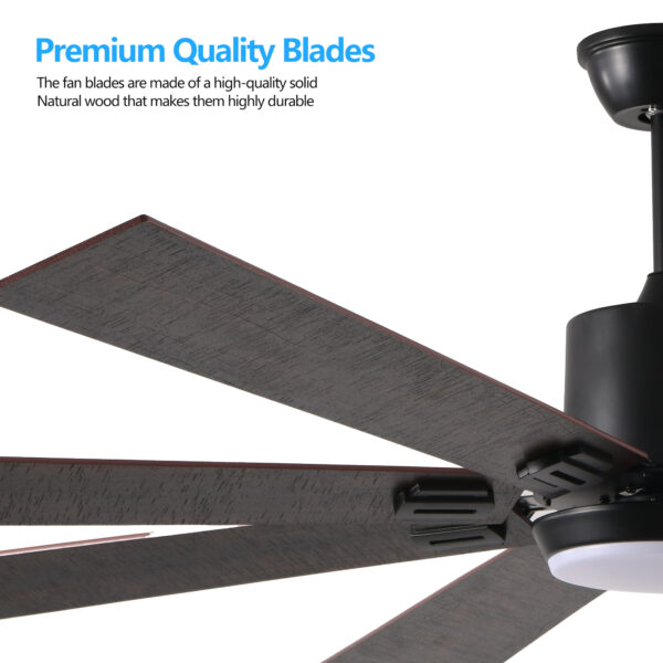 72" Walnut LED Ceiling Fan Light with 8 Wooden Blades, Remote Control, Adjustable Color Temperature for Living Room, Bedroom, or Dining Room (Silent/6-Speed/Reversible/DC Motor)