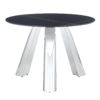 A 42-inch burn stone round table with stainless steel legs can accommodate 4 or 6 diners