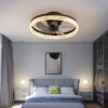 20" Brown Ceiling Fan with LED Light – Modern Flush Mount Fan Light for Bedroom, Living Room, and Home Décor with Crystal Ring Design