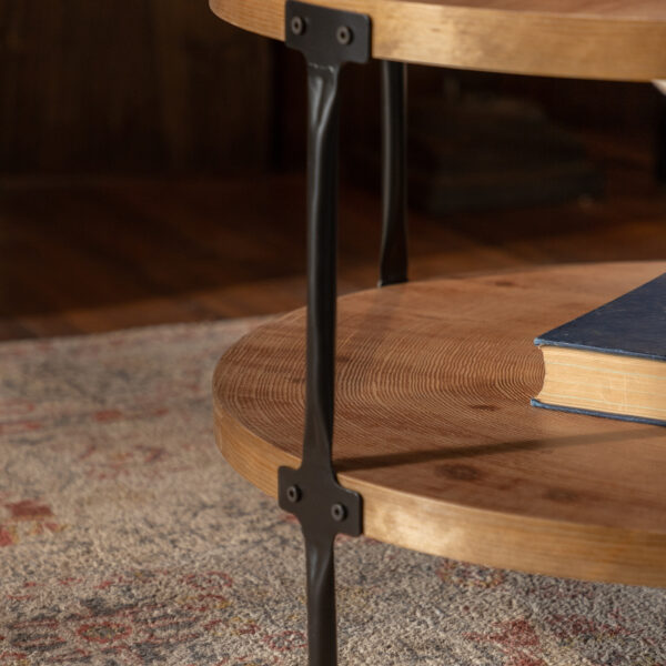 dec8b4e2a0e848629287ee93011e4cdb_c537570690135d514c76105a47e8f617 Round two-ply Coffee Table Handcrafted Relief Sturdy Pedestal Wooden Olive-Shaped Tea Table for Living Room