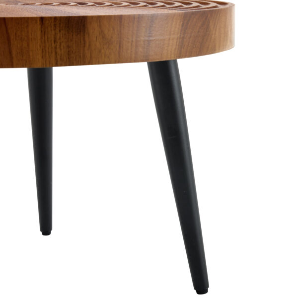 df0561d24e6a422cb0a00f7500bfa97a_843f0e99d6387a94c50f7f5ec74f1774 Natural Wood Grain Texture Round Coffee Table - Diameter 23.6 Inches.Exquisite Suction Molding Process,Natural Wood Grain Texture,Black Sprayed Metal Leg.
