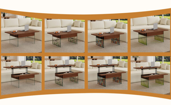 df3066fea1f14fb69ac9e39b4ec8a42a_637a4cb3d27b214541f24d822cb9828d Multifunctional Lift Top Coffee Table -Dark Wood Color Grain Sticker, Essential for Modern Homes.Tempered Glass Legs,Lift Top Feature.Perfectly Fitting Into Living Rooms And Office.
