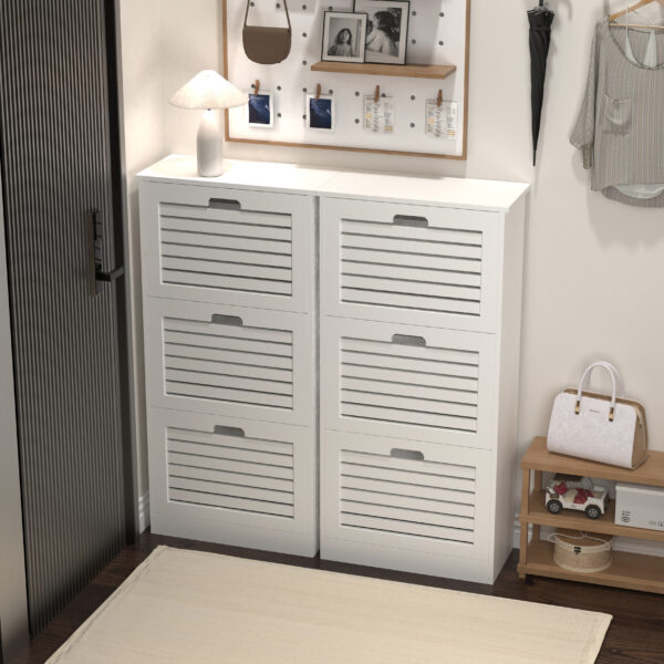 df605c19bc6348cbb738547e70efab6f_2f600045d9d4c8f783c938c941f7cdc0 Wooden Shoe Cabinet for Entryway, White Shoe Storage Cabinet with 3 Flip Doors 20.94x9.45x43.11 inch
