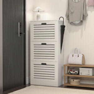 Wooden Shoe Cabinet for Entryway, White Shoe Storage Cabinet with 3 Flip Doors 20.94x9.45x43.11 inch