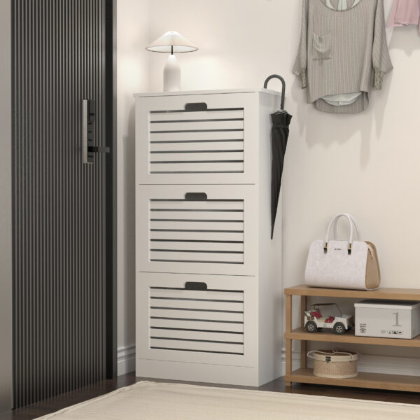 dfd2784e804f4ddea0c1654c20c0fafe_3ef8c9cc6161c7d9eba60e0a3c8236a9 Wooden Shoe Cabinet for Entryway, White Shoe Storage Cabinet with 3 Flip Doors 20.94x9.45x43.11 inch