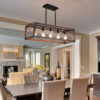 (Same as W1340P155968/L1011-RW) 32" Red Wood Industrial Farmhouse Rectangle Pendant Light, 5-Light Chandelier for Dining Room, Kitchen Island, Cafe Decor (No Bulbs)