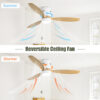 (Same as W882P244711) 52 Inch Flush Mount Ceiling Fan DC 3 Solid Wood Fan Blade Noiseless Reversible Motor Remote Control With Light