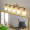 31" Modern 5-Light Vanity Wall Sconce, Golden Finish with Frosted Glass Shades for Bathroom or Hallway Lighting (No Bulbs)