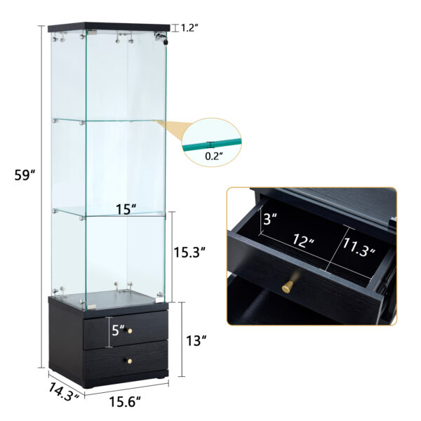 American-Style Non-Lit Glass Display Cabinet (0.2" Tempered Glass) – Soft-Close Drawer Slides  3 Adjustable Shelves, Ideal for Display & Storage