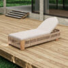 Outdoor Chaise Lounge Chair, Acacia wood Pool Chair with Adjustable Backrest and Cushion, Outdoor Lounge Chair for Beach, Yard, or Poolside (Beige rope)