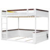 Queen Size Wooden Bunk Bed with Built-in Shelves,Storage Box,LED Light and USB Charging Station,White(ETA:6/30)