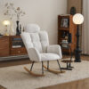 055-Teddy Fabric Upholstered Nursery Rocking Glider Chair Modern Accent Armchair Padded Seat with High Backrest and Pillow for Living Room Bedroom (Ivory)