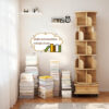 6 Tier Rotating Bookshelf, 360° Display Round Spinning Bookshelf with Wheels and Drawer, Space-Saving, Small Space Rotating Bookshelf Tower for Bedroom, Living Room, Home, Office, Wood Color