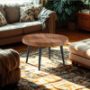 Natural Wood Grain Texture Round Coffee Table - Diameter 23.6 Inches.Exquisite Suction Molding Process,Natural Wood Grain Texture,Black Sprayed Metal Leg.