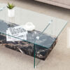 43.3 Inch Modern Two-Tier Coffee Table - An Elegant Combination of Clear Glass and Black Marble Pattern.It can be used not only as a coffee table but also as a side table or display stand.