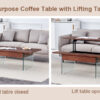 Multifunctional Lift Top Coffee Table -Dark Wood Color Grain Sticker, Essential for Modern Homes.Tempered Glass Legs,Lift Top Feature.Perfectly Fitting Into Living Rooms And Office.