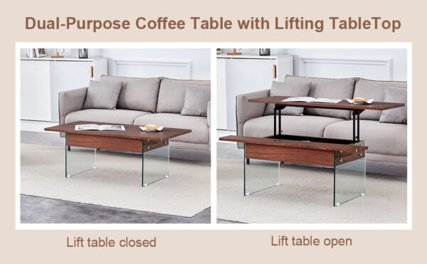 e3c1cffbdac44947aec8fa14d24d5104_0fc9787e677630a0f70b43987e8bacba Multifunctional Lift Top Coffee Table -Dark Wood Color Grain Sticker, Essential for Modern Homes.Tempered Glass Legs,Lift Top Feature.Perfectly Fitting Into Living Rooms And Office.
