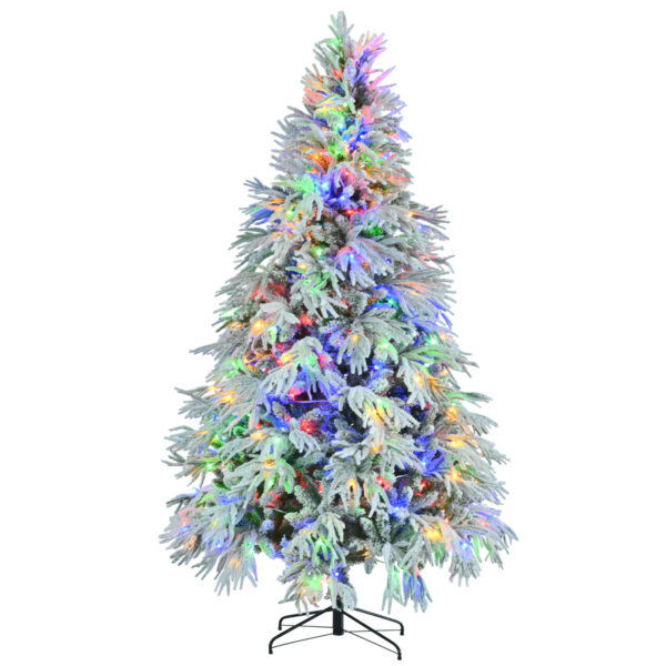 e434e939d8594deebe3f89991d805f71_511aa79eadbc97bc0e6864ee03603af9 7.5FT Pre-Lit Spruce Snow Flocked Christmas Tree, Artificial Hinged Xmas Tree with 350 Multi-Color LED Lights, 8 Flashing Modes &1389 Snow Branch Tips, Holiday Office Home Décor