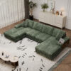 Convertible U-shaped Combination Sofa, Corduroy Fabric, Modern Comfortable Large Size 4 Seat Sofa, Living Room Double Lounge Chair ,Green