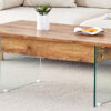 Multifunctional Lift Top Coffee Table -Light Wood Color Grain Sticker, Essential for Modern Homes.Tempered Glass Legs,Lift Top Feature.Perfectly Fitting Into Living Rooms And Office.