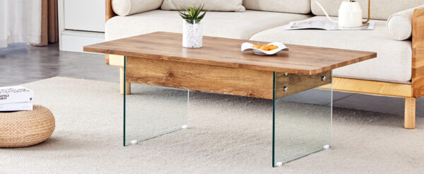 e44dc307610448dea8f99f4d243eae1b_493790d02bffb493caf2a848c8c4fd66 Multifunctional Lift Top Coffee Table -Light Wood Color Grain Sticker, Essential for Modern Homes.Tempered Glass Legs,Lift Top Feature.Perfectly Fitting Into Living Rooms And Office.