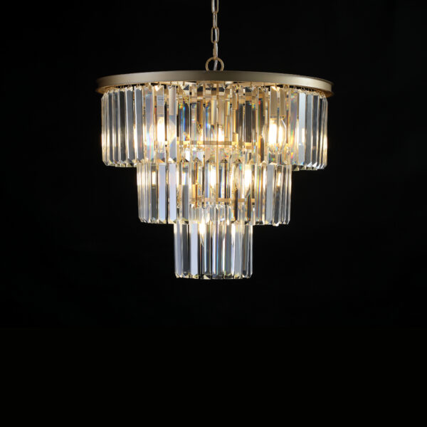 (Same as W1340P143192/L5007-500-G) 20" Luxury 3-Tier Crystal Chandelier, 7-Light Gold Frame Pendant Light, Elegant Ceiling Lighting for Living Room, Dining Room, Bedroom (No Bulbs)