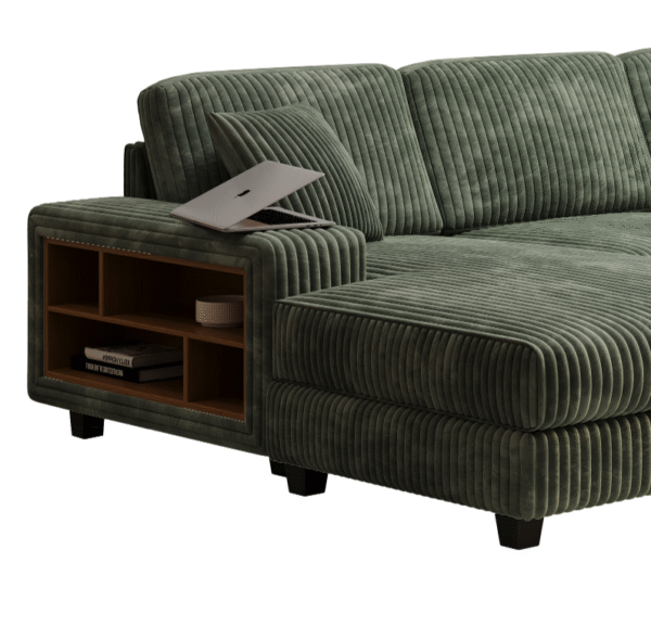 Convertible U-shaped Combination Sofa, Corduroy Fabric, Modern Comfortable Large Size 4 Seat Sofa, Living Room Double Lounge Chair ,Green