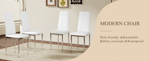 e5dd6c8604f24f7c8d1b92242b39f9ba_b8d04accfdbf2621686ac90e63908a5d Modern Style Dining Chairs Set of 6 in White, Essential for Minimalist Homes.Meeting Family Dining Needs,PU Material Seat,Silver Metal Legs,Blending into Various Home Environments.W1151107276