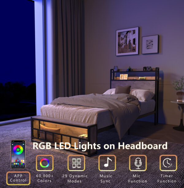 e5ee5bf791dd4c5bbac4e9b866319b08_8d8108d259f881361f400fec29c13ba3 Twin Bed Frames , Headboard and Charging Station & LED Light for Bedroom, Solid and Stable, Noise Free, No Box Spring Needed, Easy Assembly