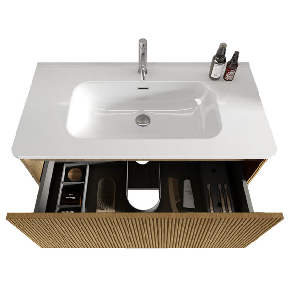U088-Etna36W-306 Etna 36"Striped Natural Oak Bathroom Vanity with White Ceramic Sink, Wall Mounted Floating Bathroom Vanity for Modern Bathroom, One-Piece White Basin without Drain, Pre-assembled