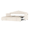 Upholstered Twin Size Daybed with Adjustable Height Pop Up Trundle Twin Bed and USB & Type-C Charging Port, Day Bed Frame with 2 Side Pockets, No Box-Spring Needed, Beige