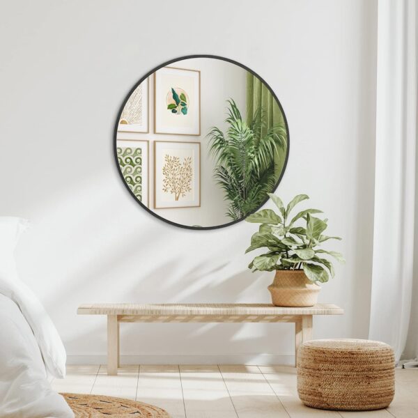 32 Inch Black Metal Framed Round Bathrrom Mirror for Wall.(W2203134044)