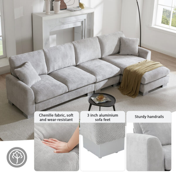 119*55" Modern Oversized Sectional Sofa,L-shaped Luxury Couch Set with 2 Free pillows,5-seat Chenille Indoor Furniture with Chaise for Living Room,Apartment,Office,2 Colors