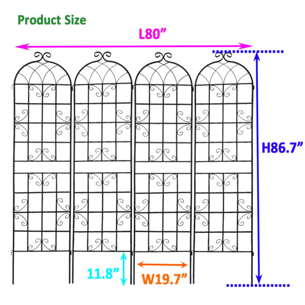e68739b7ef394ee889cfb0c226642db9_20230217_62aff45df2d77f80b52db0b2ce0c66f7 4 Pack Metal Garden Trellis 86.7" x 19.7" Rustproof Trellis for Climbing Plants Outdoor Flower Support Black