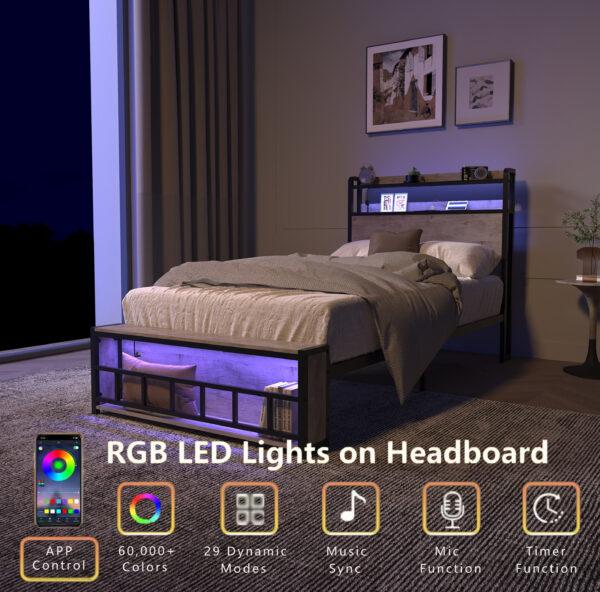 e699c15cefab45359b5ecf7d8728dd81_9b32e3632358d875d57b24f011e7cf5e Twin Bed Frames , Headboard and Charging Station & LED Light for Bedroom, Solid and Stable, Noise Free, No Box Spring Needed, Easy Assembly