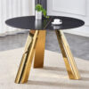 The 42-inch stainless steel gold-plated flamed granite round table with seating for 4 or 6 people is perfect for dining, entertaining, or as a conference table