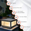 12" Black Solar Powered LED Post Cap Light, Modern Outdoor LED Fence Light for Pathways, Decks, and Patios (2-Pack)